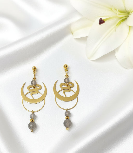 boucles doreilles serpent doré labradorite