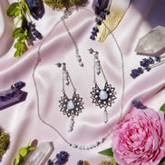 Collier et boucles d'oreilles céleste en calcédoine bleue