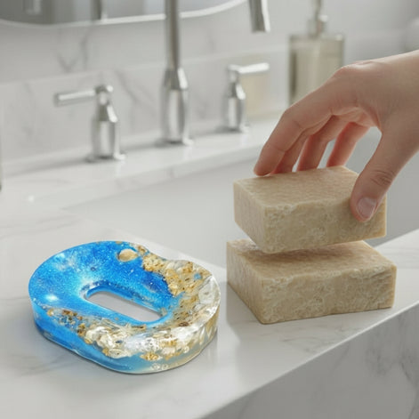 Porte savon océan en résine et quartz ou lapis lazuli