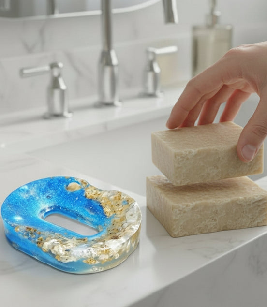 Porte savon océan en résine et quartz ou lapis lazuli