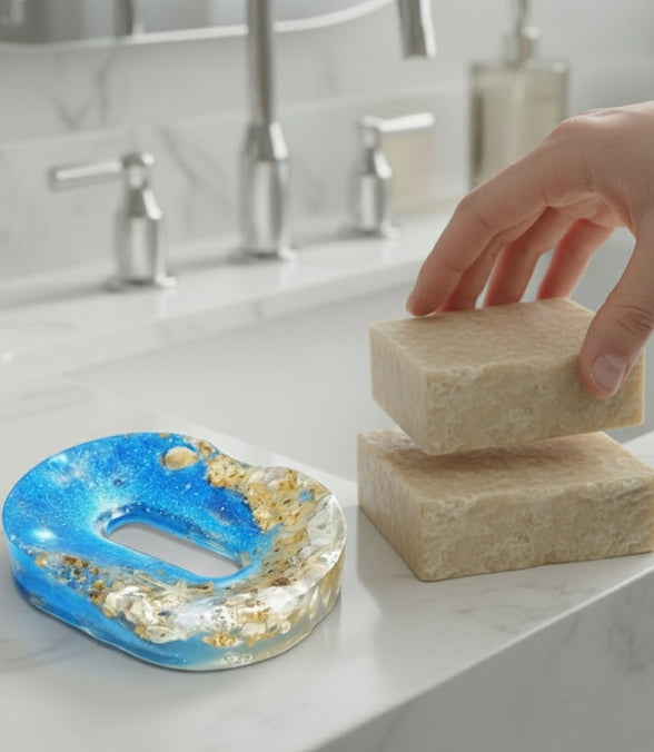 Porte savon océan en résine et quartz ou lapis lazuli