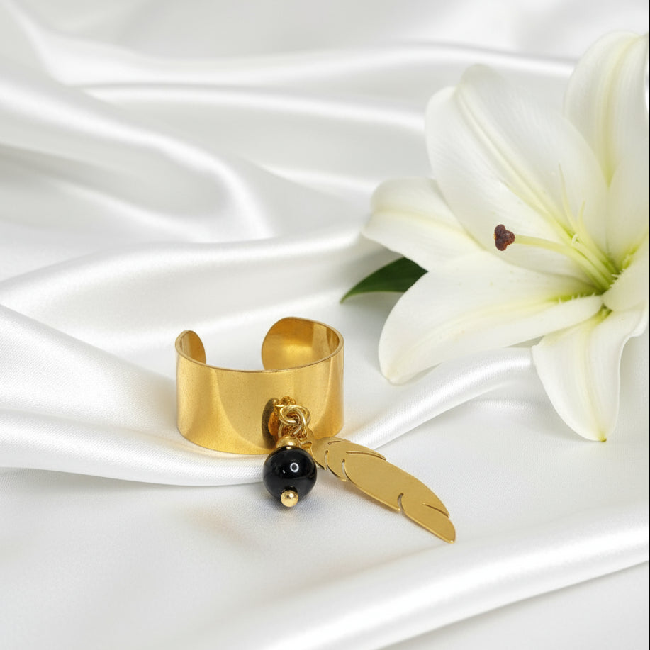 bague doré acier inoxydable et pierre