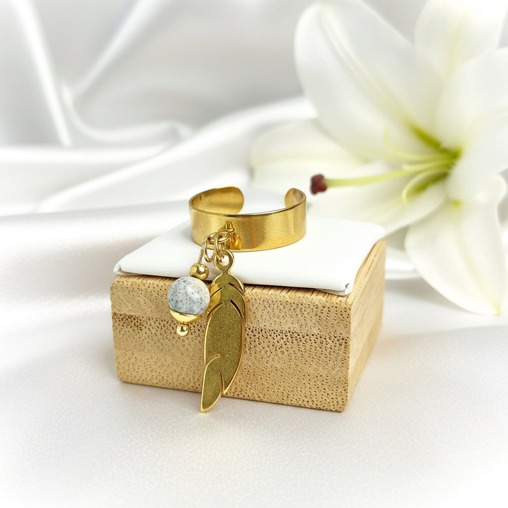 Bague doré, argenté, au choix perle de pierre et acier ajustable