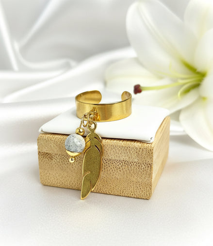 Bague doré, argenté, au choix perle de pierre et acier ajustable