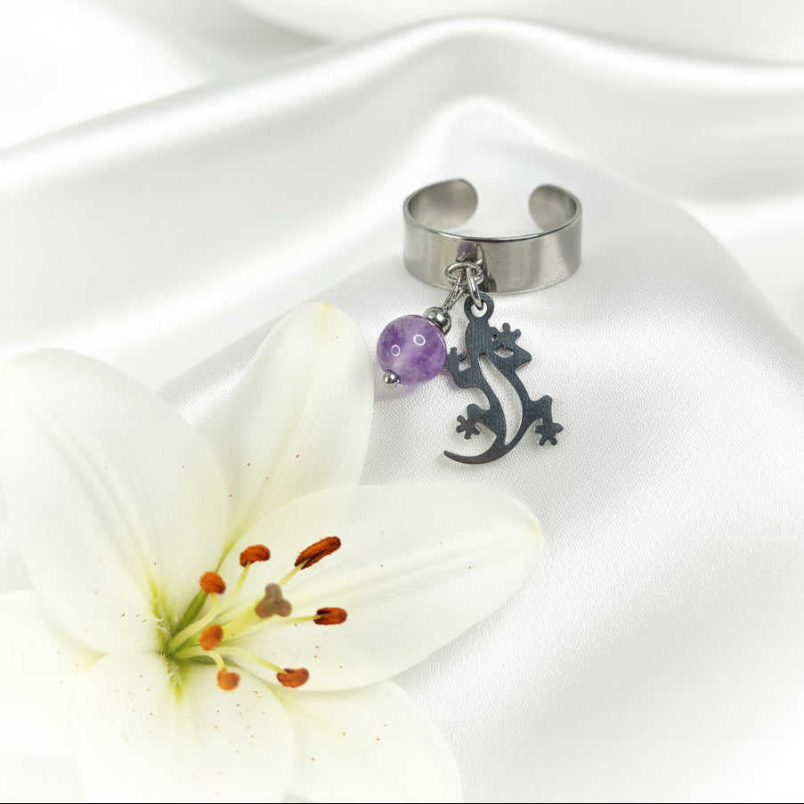 Bague doré, argenté, au choix perle de pierre et acier ajustable