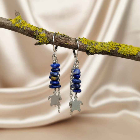 Boucles d'oreilles en Lapis lazuli tortue