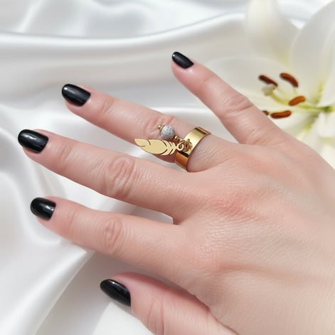 Bague doré, argenté, au choix perle de pierre et acier ajustable