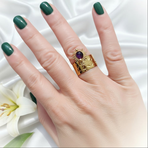 Bague doré, argenté, au choix perle de pierre et acier ajustable