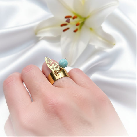 bague doré féé amazonite