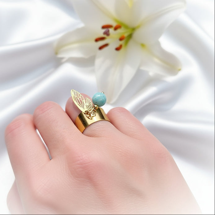 bague doré féé amazonite