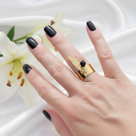 bague doré acier inoxydable et pierre