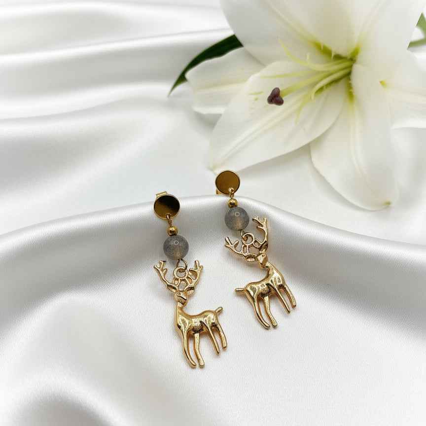boucles d oreille cerf doré pour noel nouvel an chic