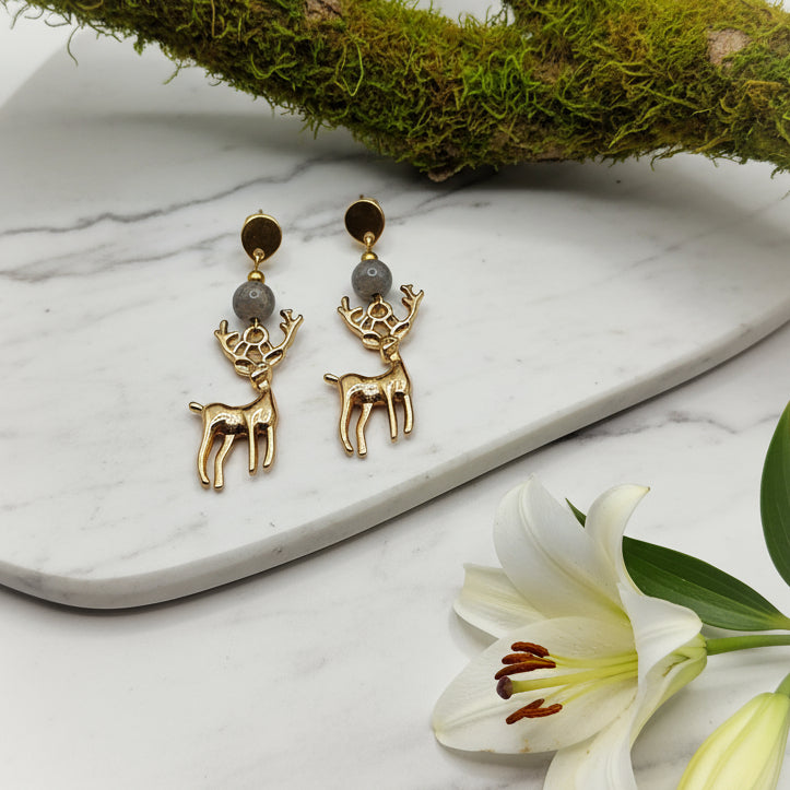 boucles d'oreille cerf noel doré
