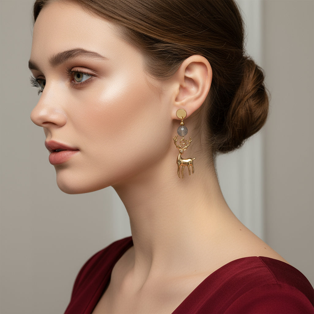 boucles d oreilles cerf doré