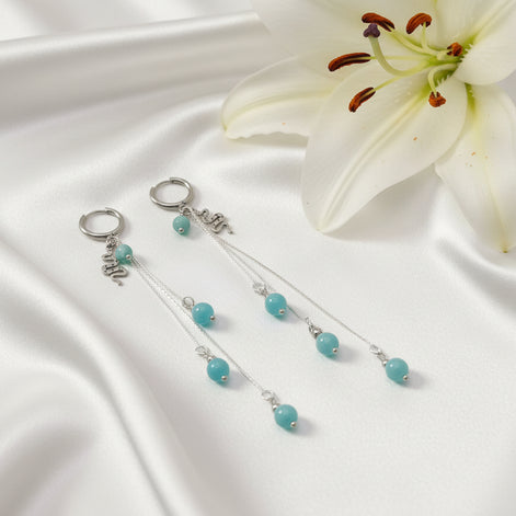 Boucles d'oreilles argentées en amazonite et serpent