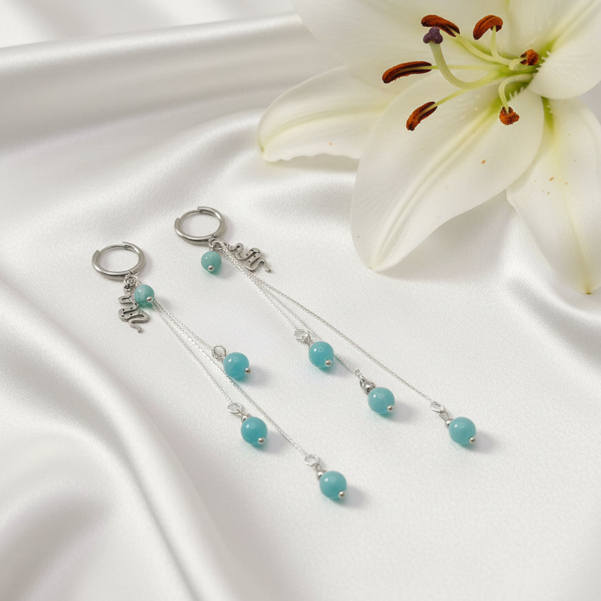 Boucles d'oreilles argentées en amazonite et serpent