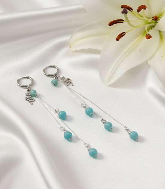Boucles d'oreilles argentées en amazonite et serpent