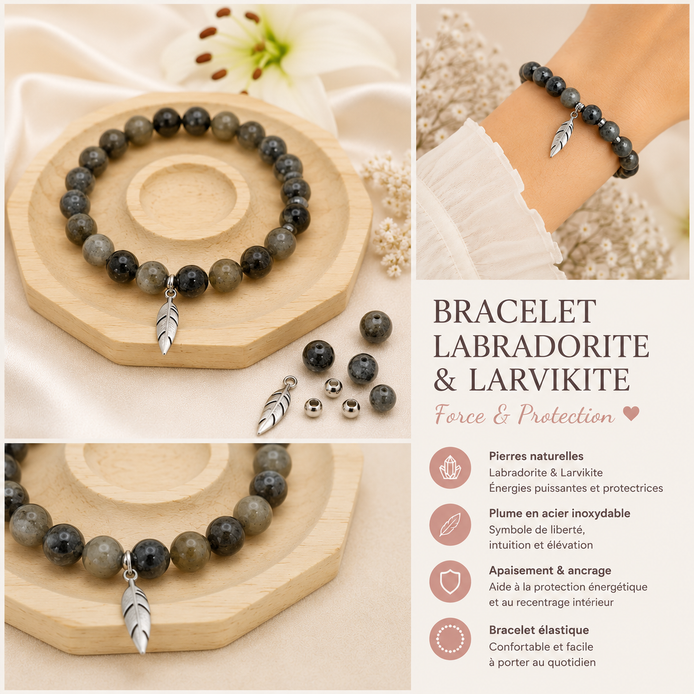 Kit Bracelet de protection en labradorite larvikite et plume