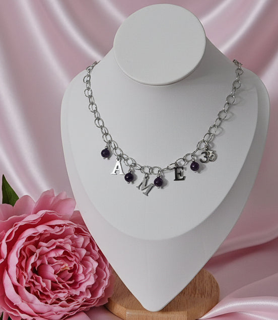 Collier AME argenté et améthyste