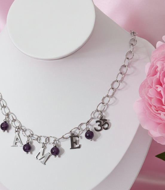 Collier AME argenté et améthyste