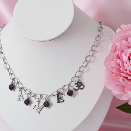 Collier AME argenté et améthyste