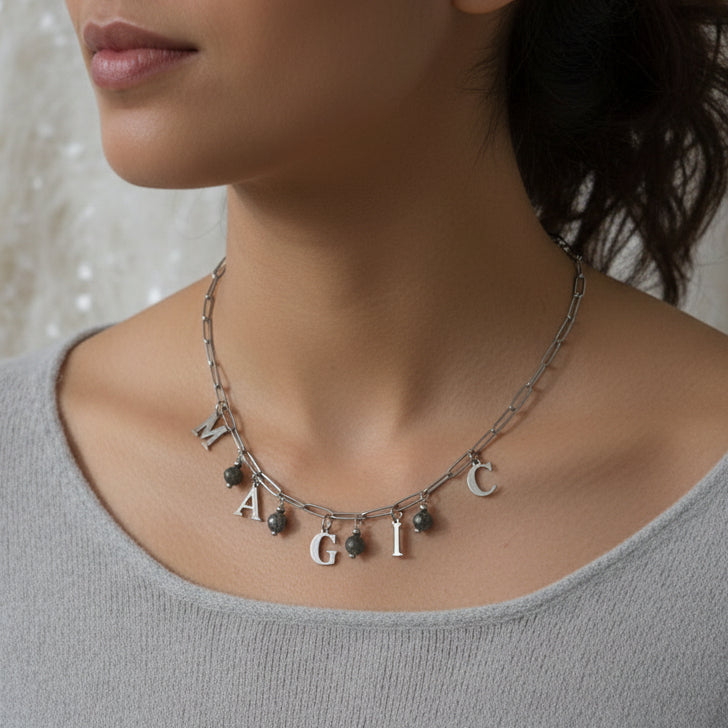 Collier MAGIC en acier inoxydable et merlinite