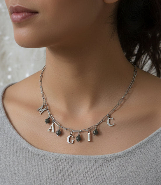 Collier MAGIC en acier inoxydable et merlinite