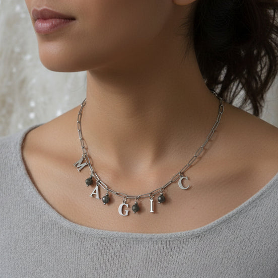 Collier MAGIC en acier inoxydable et merlinite