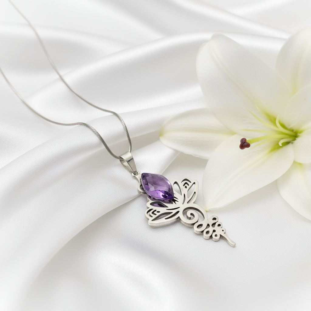 Collier spirituel lotus acier inoxydable