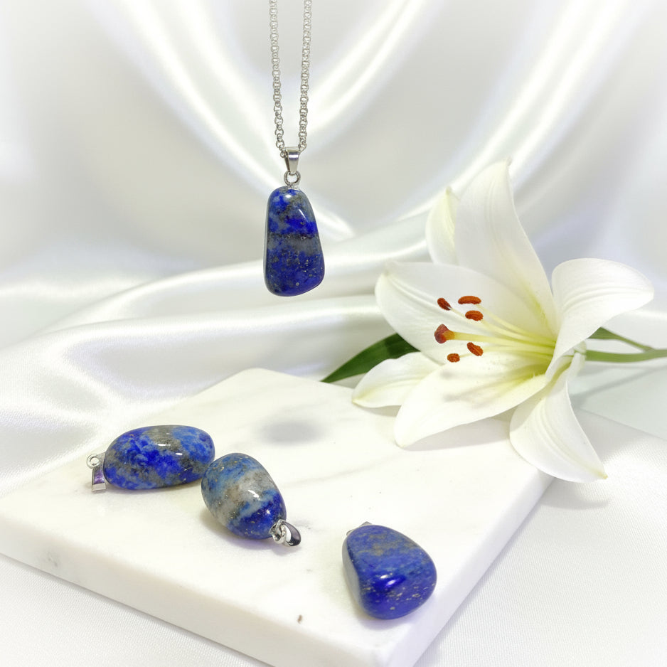 Pierre de Lapis lazuli, Pendentif, Collier argenté au choix
