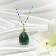 Collier doré en malachite extra et acier inoxydable