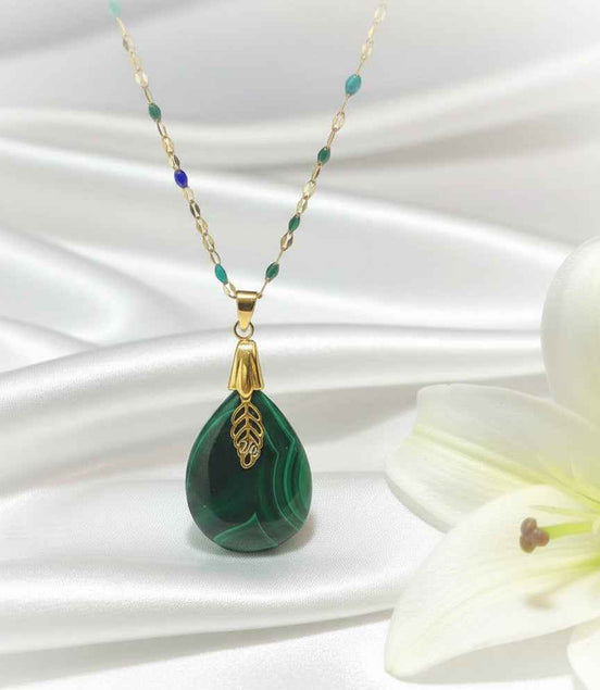 Collier doré en malachite extra et acier inoxydable