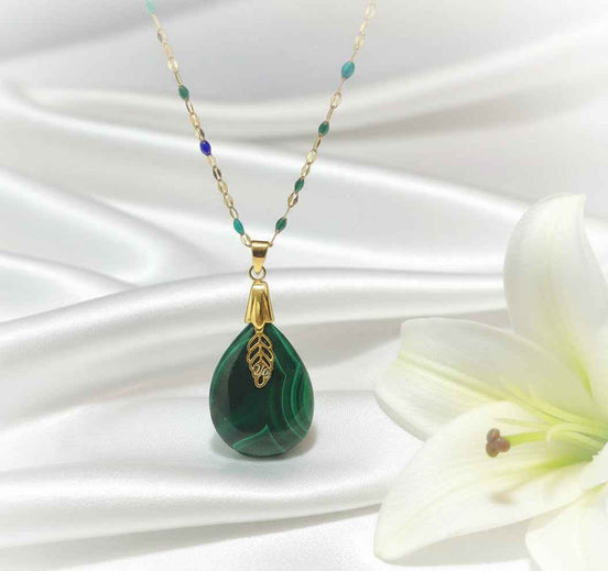 Collier doré en malachite extra et acier inoxydable