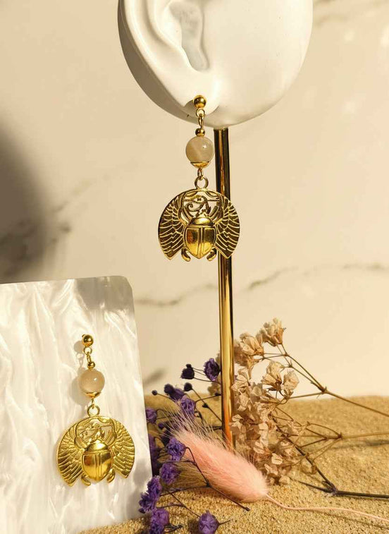 Boucles d'oreilles Khépri en pierre de lune dorées ou argentées