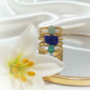 Bague doré en lapis lazuli amazonite, pièce unique