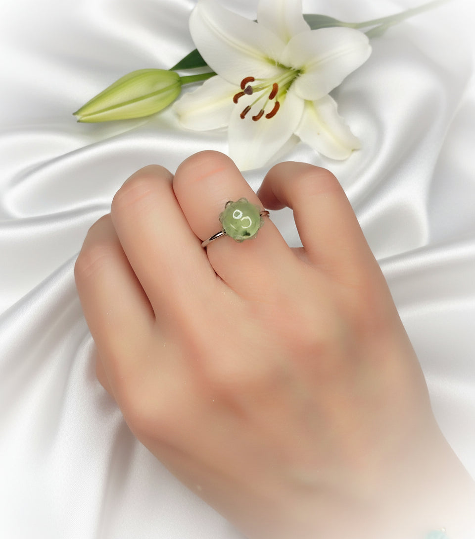 Bague en Pierre naturelle de Prehnite, ajustable