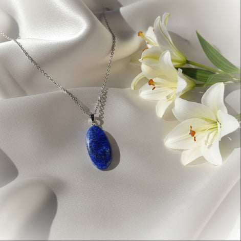 Pierre de Lapis lazuli, Pendentif, Collier argenté au choix