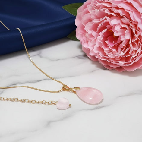 collier fin quartz rose doré