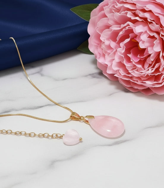 collier fin quartz rose doré