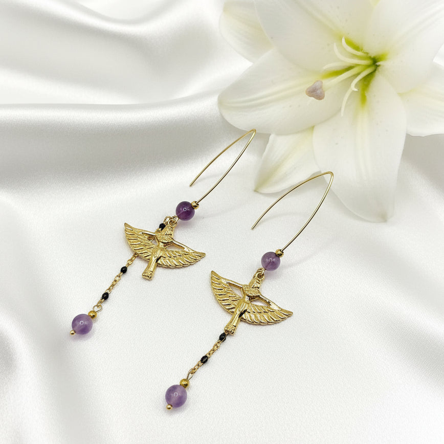 Boucles d'oreilles doré en améthyste