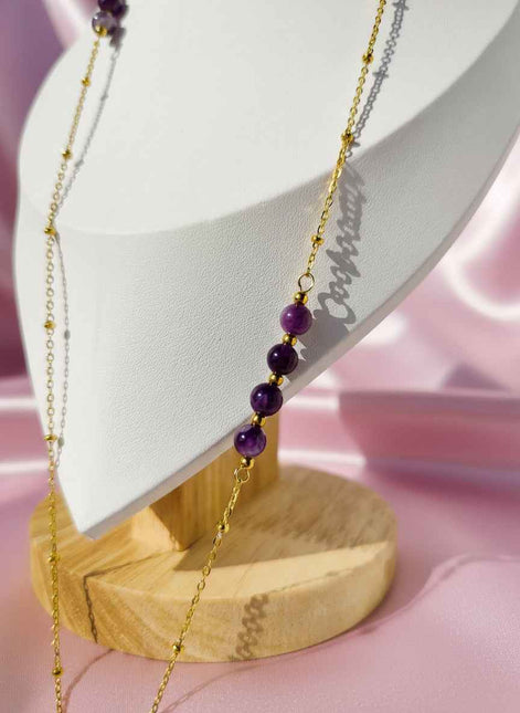 Sautoir doré en Améthyste et unaloom