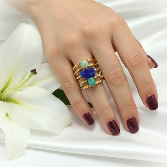 Bague doré en lapis lazuli amazonite, pièce unique