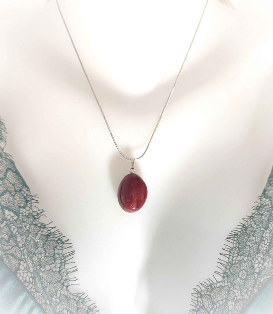 Collier en jaspe mokaite argenté