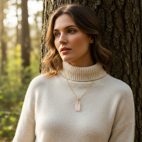 collier fin quatrz rose doré enfant