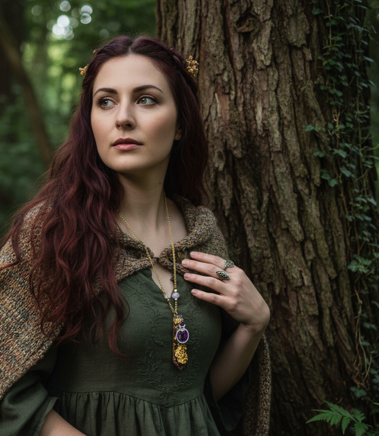 Sautoir doré chat en Améthyste