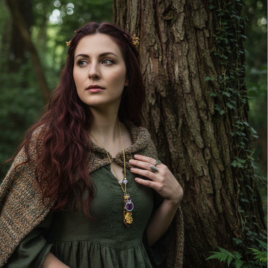 Sautoir doré chat en Améthyste