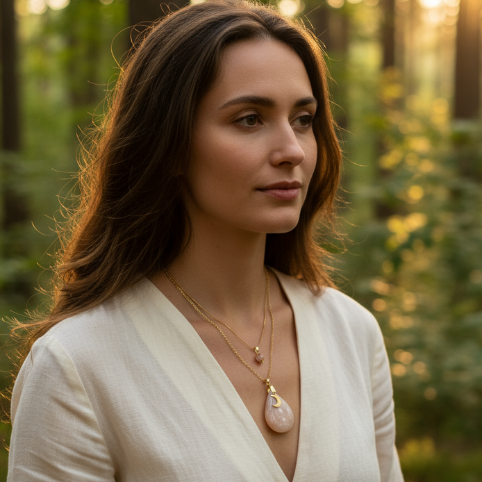 Double Collier doré en pierre de lune