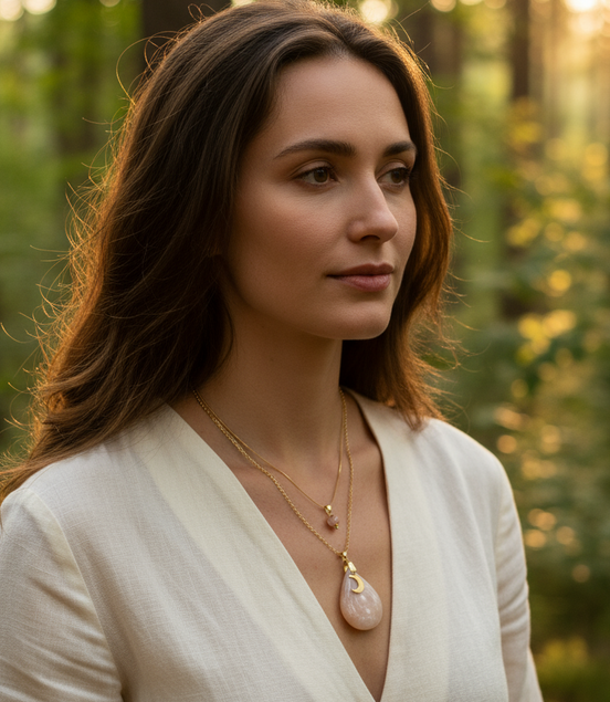 Double Collier doré en pierre de lune