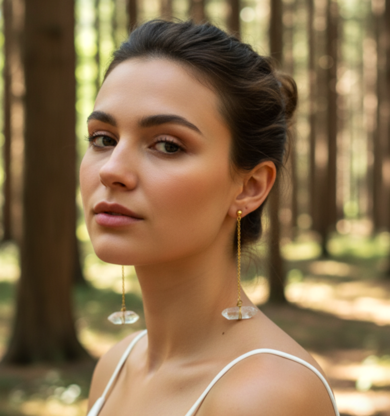 boucles pointe de quartz doré femme