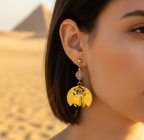 Boucles d'oreilles Khépri en pierre de lune dorées ou argentées